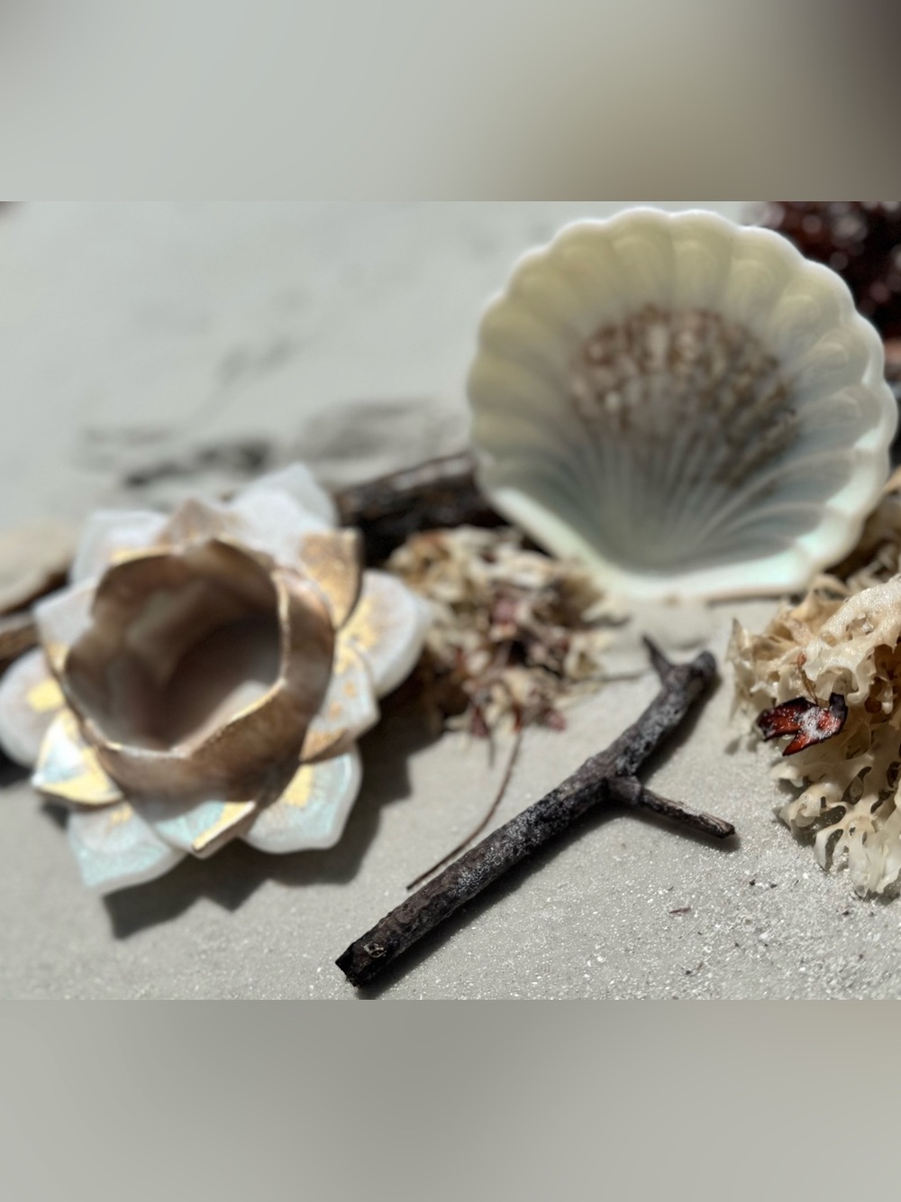 Handcrafted resin Shell and Lotus Bowl Set - Great for jewelry or candle.